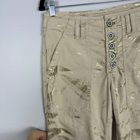 By Anthropologie The Wanderer Utility Pants in Gold Metallic Button Fly Size 28 - Picture 8 of 15